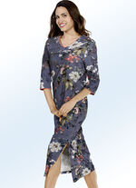 Nachtjapon, kuitlengte met 3/4-mouwen MARINE KLEURRIJK