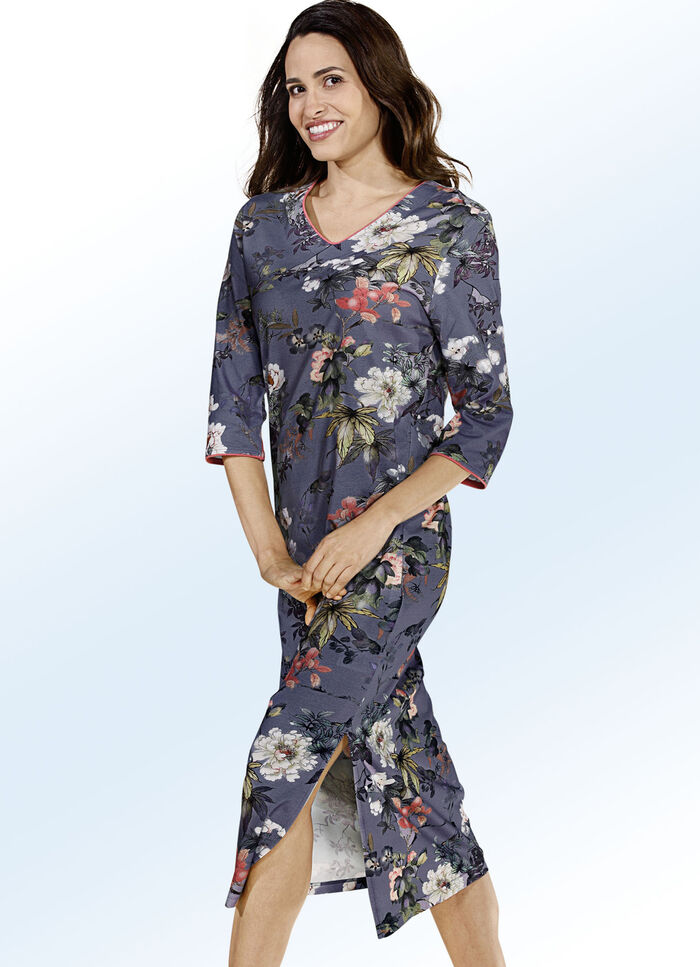 Nachtjapon, kuitlengte met 3/4-mouwen MARINE KLEURRIJK