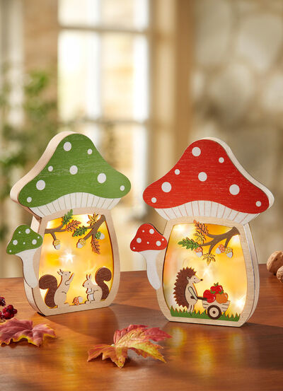 Verlicht paddestoelhuis, werkt op batterijen 