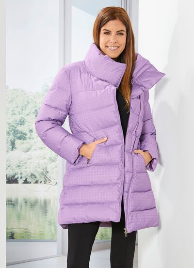 Lange jas met een subtiel glanzend pied-de-poule-dessin 