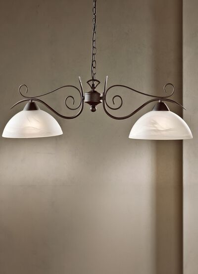 Hanglamp met 2 lampen, met voet van roestkleurig staal 