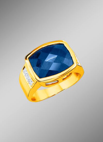 Solide herenring met saffier en diamanten 