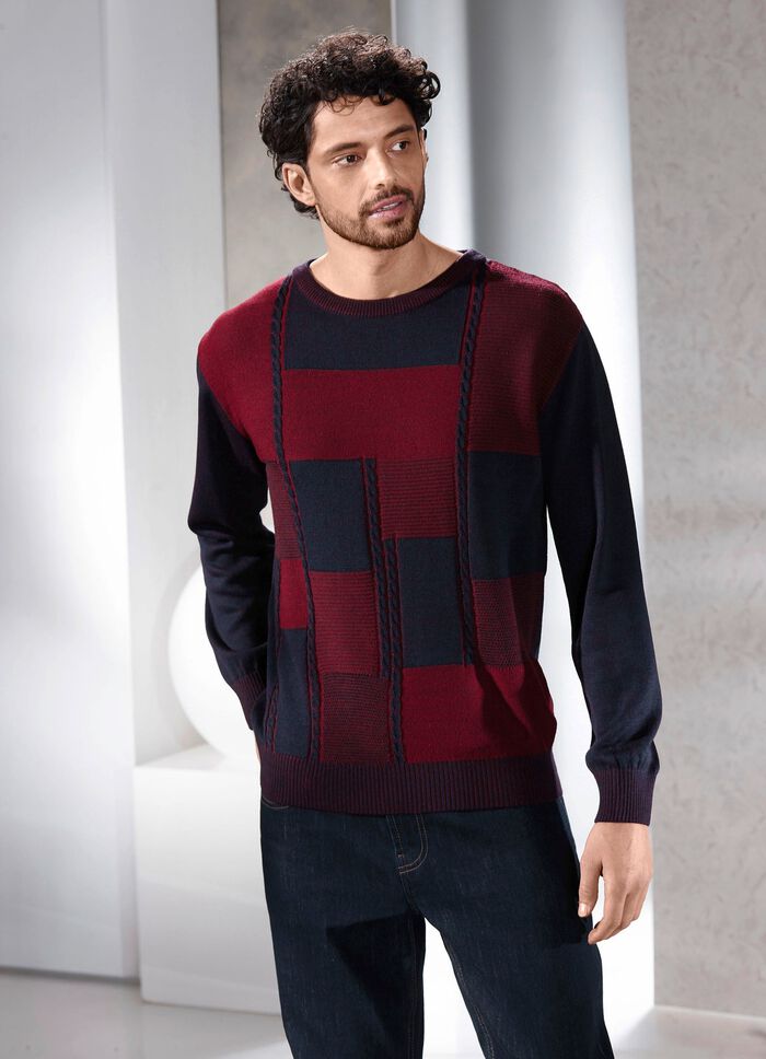 Ronde hals trui in 2 kleuren BORDEAUX-MARINE GEM&Ecirc;LEERD