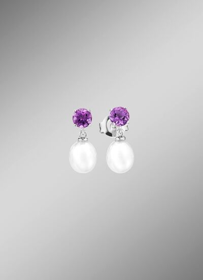Oorstekers met zoetwaterparel en amethist 
