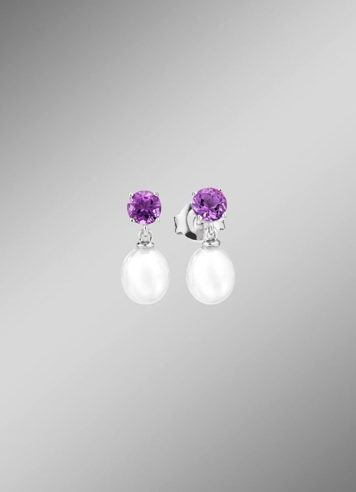 Oorstekers met zoetwaterparel en amethist 