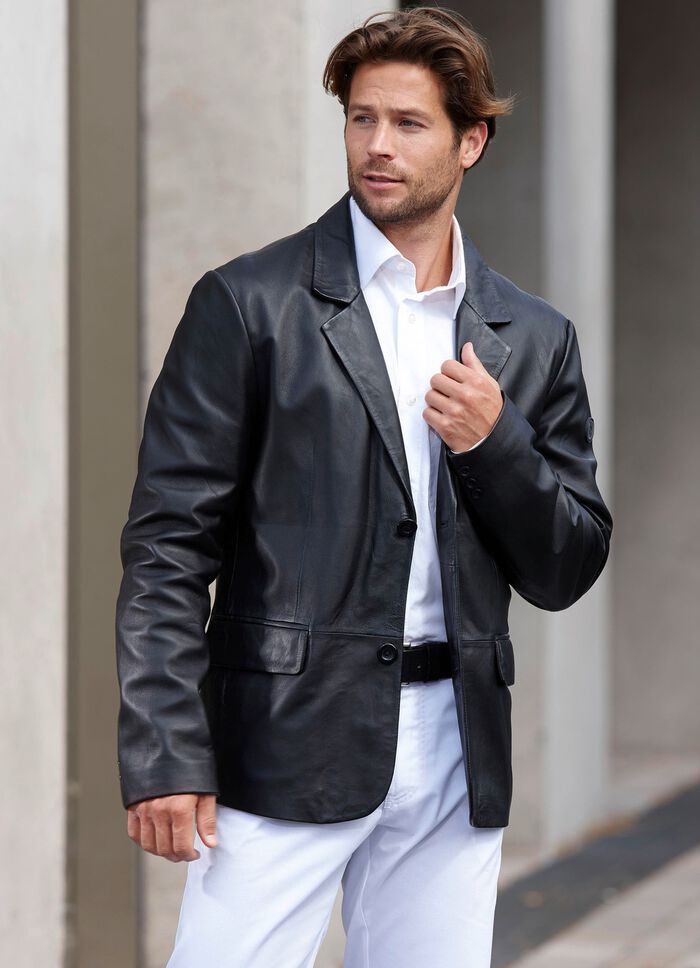 Korte leren blazer met reverskraag 