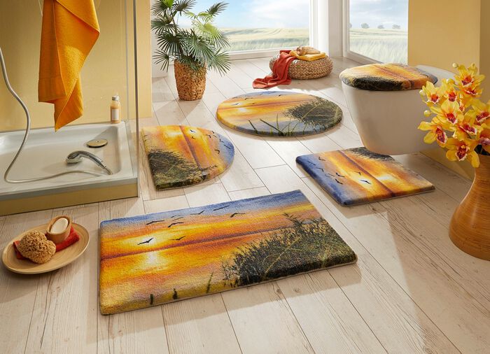 Kleurrijke badkamerset met mooie lintrand 