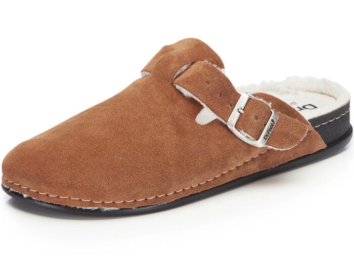 Slippers gemaakt van zacht su&egrave;de COGNAC
