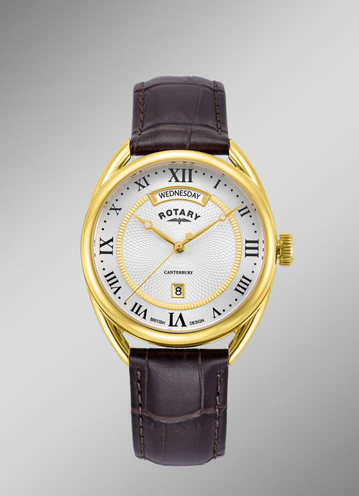 Rotary quartz herenhorloge met leren band 
