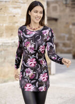 Lang shirt met schitterende all-over print ZWART-FUCHSIA-GRIJS