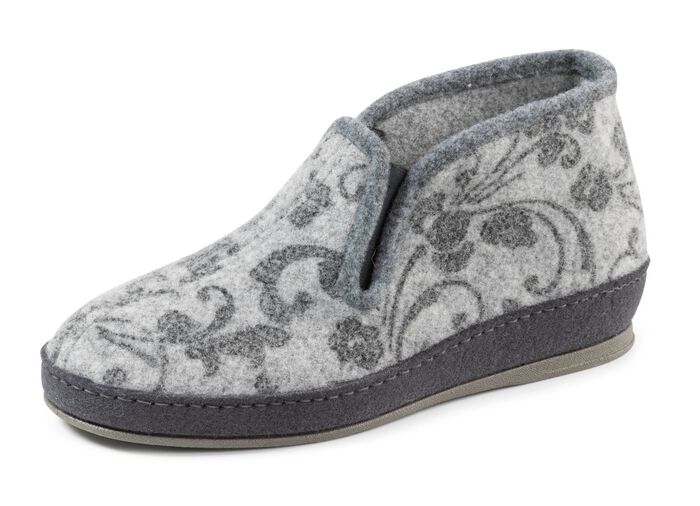 Pantoffel van wolvilt met bloemenprint GRIJS