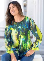 Overhemdblouse met all-over print GRÜN-BLAU-LIMONE