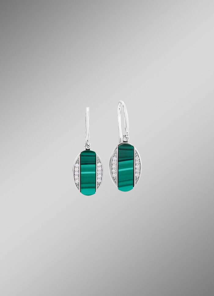 Oorhaken met zirkonia en malachiet 