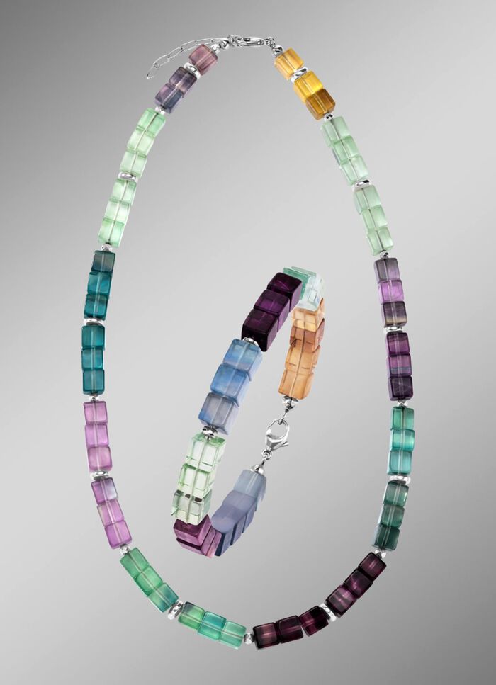 Prachtige set met hematiet, bewerkt en fluoriet in veelkleurig 