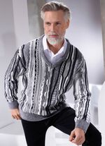 Trui met V-hals ZWART-GRIJS GEM&Ecirc;LEERD-WIT