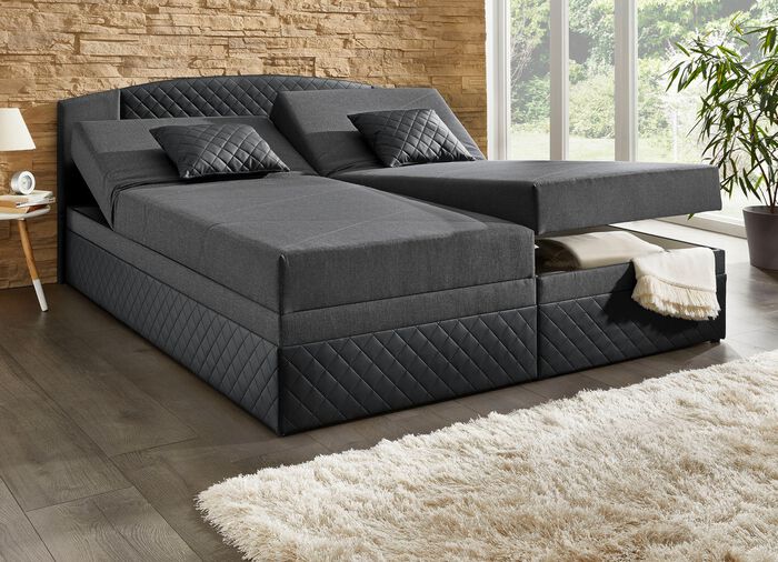Boxspringbed met hoofdbordverstelling en 2 sierkussens ZWART-ANTRACIET