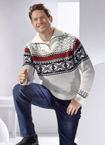 Noorse trui met patroon WIT-MARINEBLAUW-ROOD
