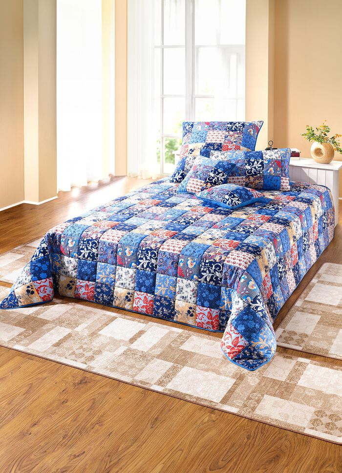 Katoenen spreien en kussenslopen met patchwork BLAUW