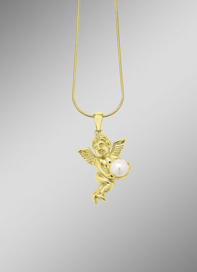 Hemelse elegantie: engelenhanger met zoetwaterkweekparel 