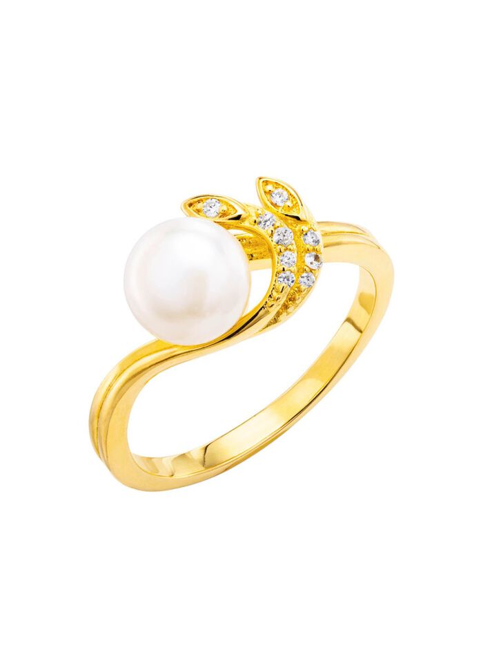 Elegante damesring met zoetwaterparel en synthetische zirkonia 