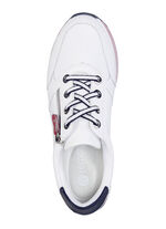 Remonte sneakers gemaakt van gecoat leer met textielafwerking WIT-MARINEBLAUW-ROOD