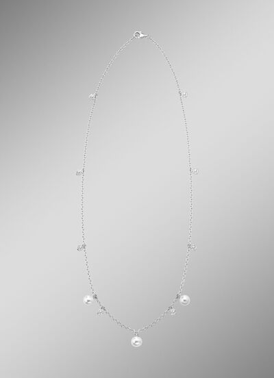 Ketting met zoetwaterparels en synthetische zirkonia 