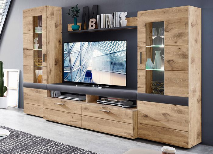 Chique wandmeubel met LED-verlichting EIKENGRAFIET