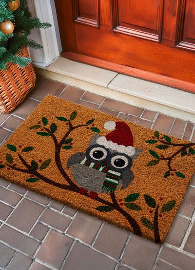 Kokos deurmat met uilenmotief 
