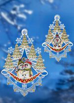 Raamafbeeldingen sneeuwpoppen gemaakt van echt Plauen-kant MULTICOLOR