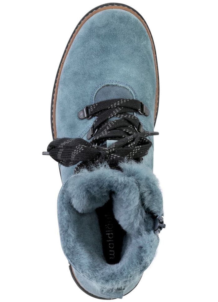 Waldl&auml;ufer enkellaarzen met veters en een gezellige kraag van lamsleer JEANSBLAUW