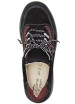 ELENA EDEN veterschoen van gedeeltelijk reliëfnubuckleer ZWART-BOURGOND