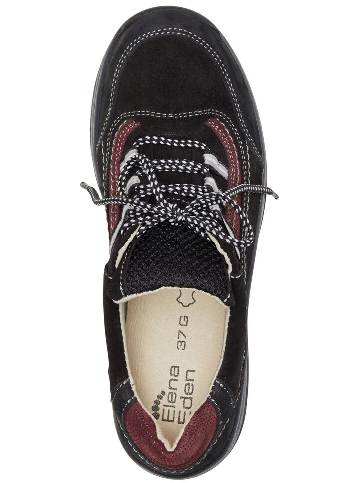 ELENA EDEN veterschoen van gedeeltelijk reliëfnubuckleer ZWART-BOURGOND