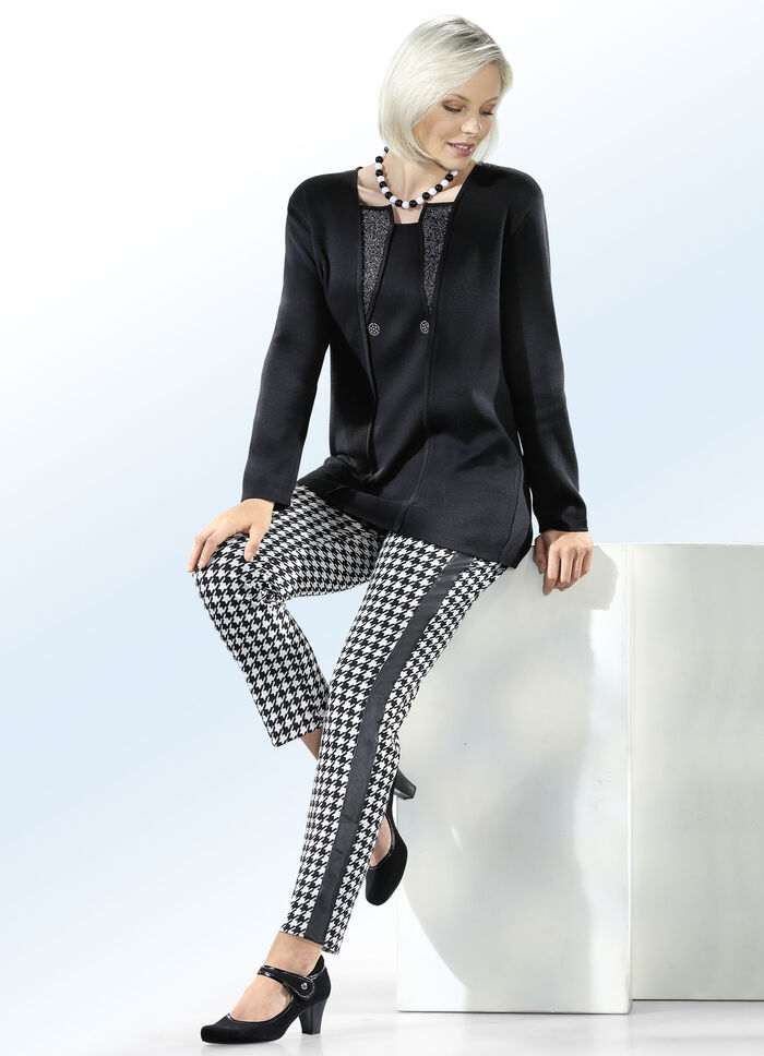 Broek met houndstooth-dessin ZWART-ECRU