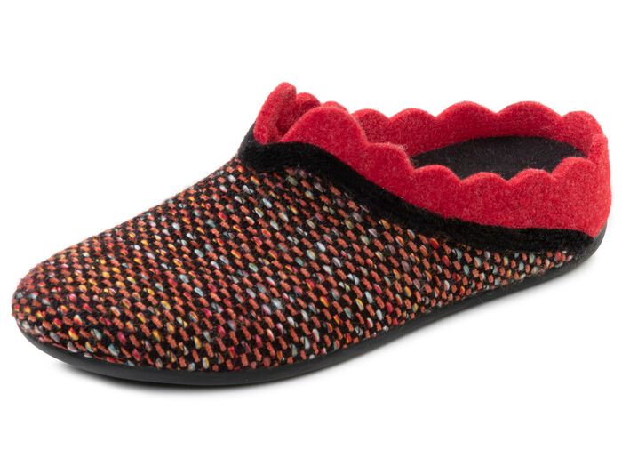 Laurina, klassieke damespantoffels, met uitneembaar voetbed ZWART-ROOD-KLEURRIJK