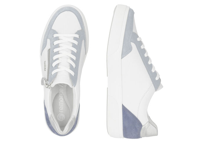 Remonte sneakers gemaakt van nappa- en suèdeleer met metallic afwerking BLAUW-WIT-ZILVER