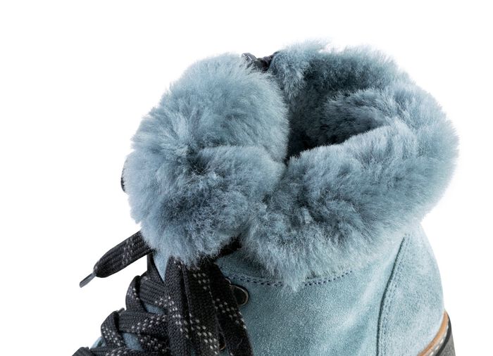 Waldl&auml;ufer enkellaarzen met veters en een gezellige kraag van lamsleer JEANSBLAUW