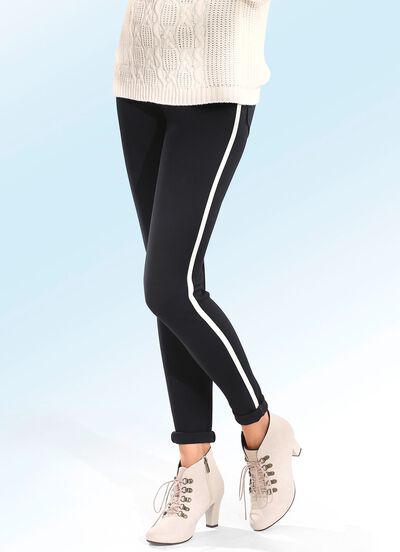 Legging met ecrukleurige sierrand 