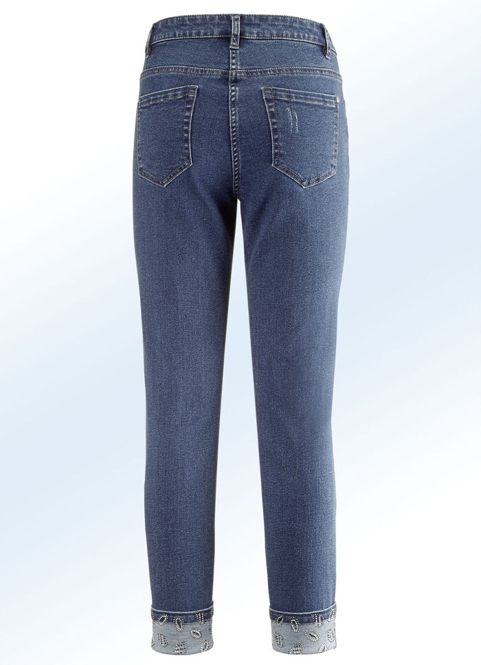 Elegante jeans in 7/8-lengte met mooie strass-versiering JEANSBLAUW