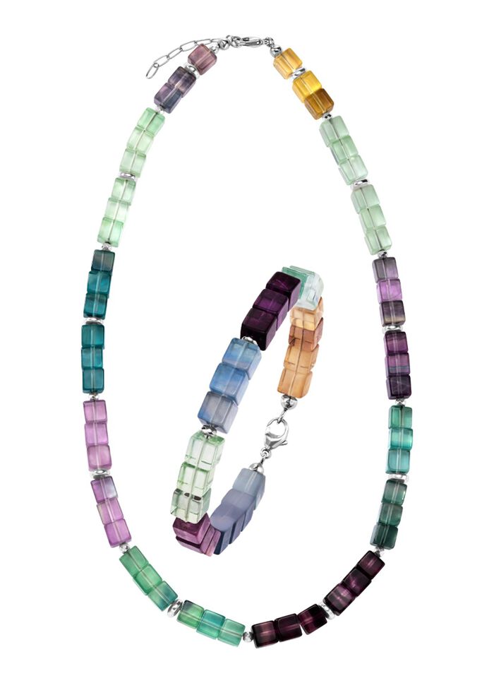 Prachtige set met hematiet, bewerkt en fluoriet in veelkleurig 