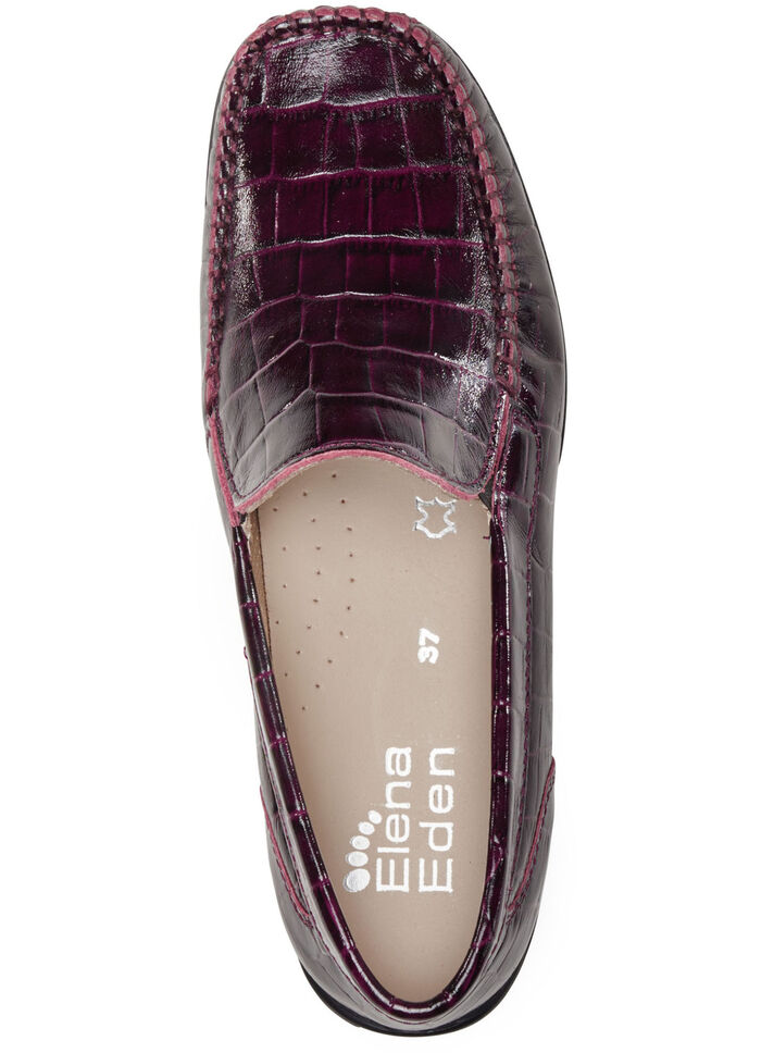 ELENA EDEN mocassinpantoffels van chevreauleer met krokodillenreli&euml;f BORDEAUX