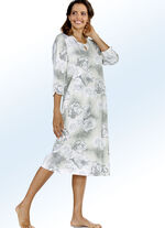 Nachtjapon met rozenprint en druppelvormige halslijn 