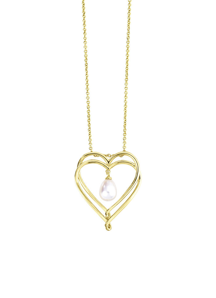Hartvormige hanger met zoetwaterparel en ankerketting 