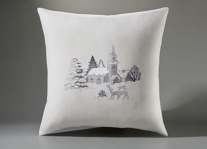 Tafelkleed met een romantisch winterdorp-motief WOLWIT