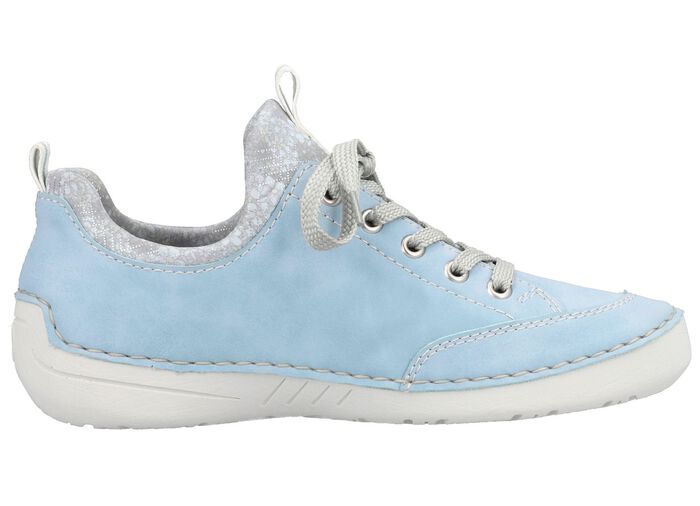 Rieker veterschoen van textiel met bloemenprint en metallic glans LICHTBLAUWGRIJS