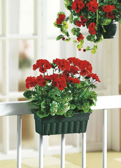 Bedrieglijk echt uitziende geraniums met balkonbak 
