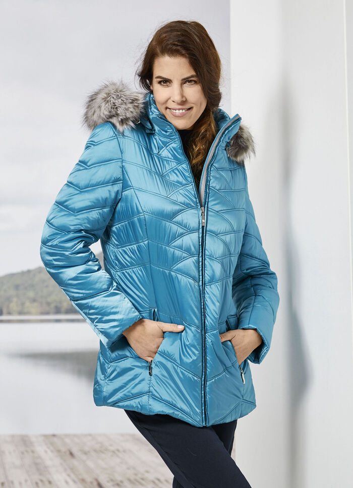 Jas met afneembare kunstbontkraag 