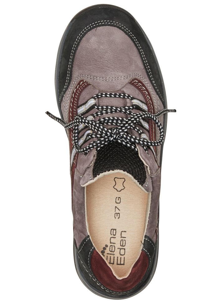 ELENA EDEN veterschoen van gedeeltelijk reli&euml;fnubuckleer GREY-ZWART-BORDEAUXROOD