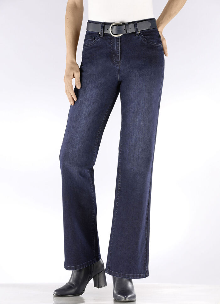 Jeans met modieuze beenwijdte DONKERBLAUW