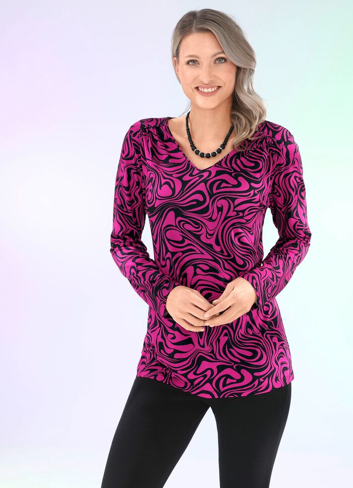 Shirt met plooien op de voorste schouderpartij 