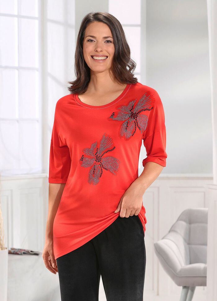 Lang shirt met zilverkleurige flatlocknaad in 2 kleuren ORANJE